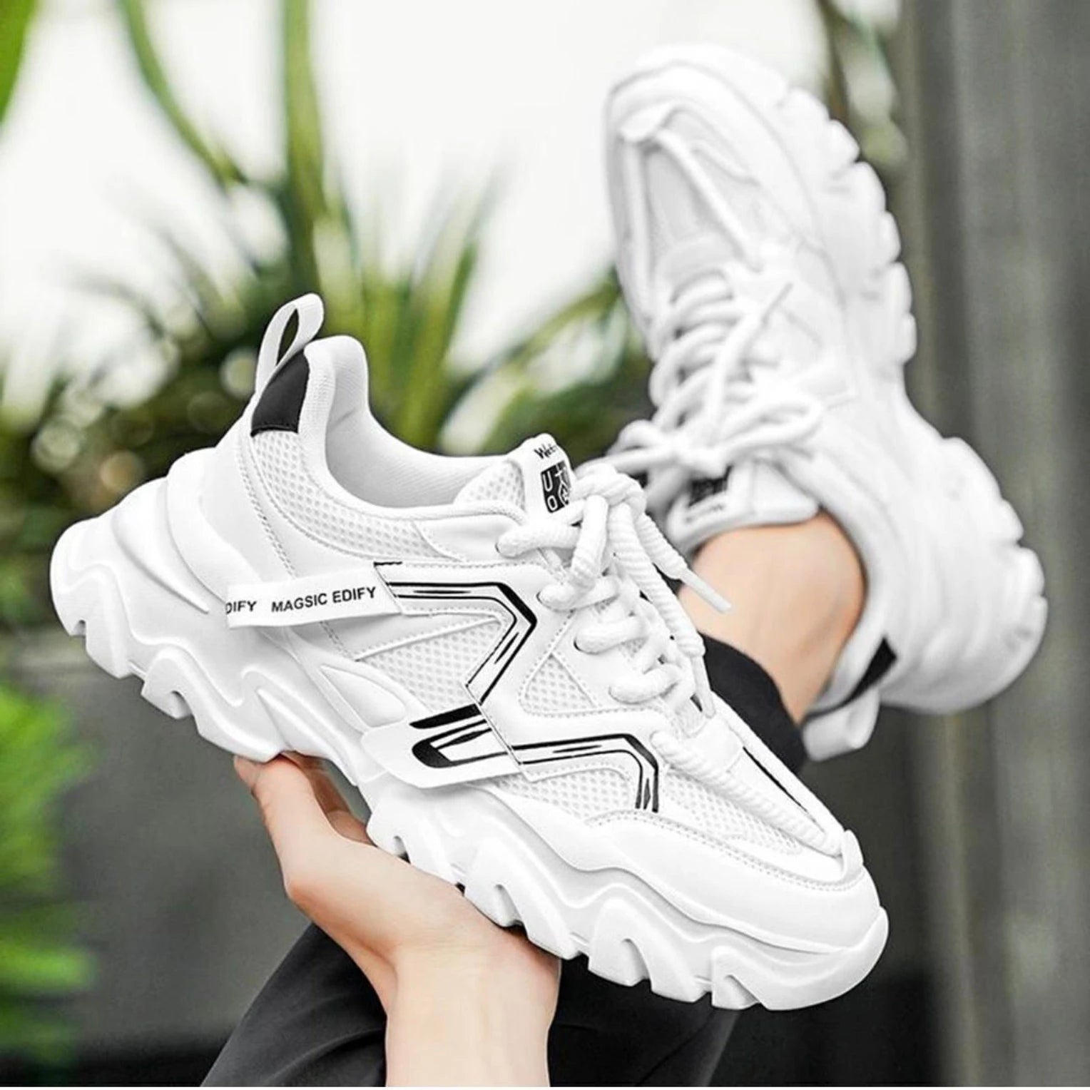 VEXIMO Men White Sneakers | Lace-Up Casual Shoes | Fashionable & Comfortable Daily Wear Sneakers For Men (White , 8)